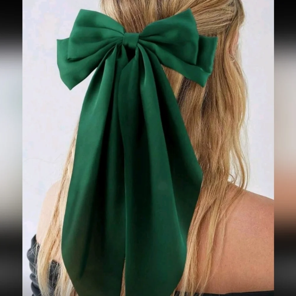 Forest Green Satin Like Large Hair Bow Clip